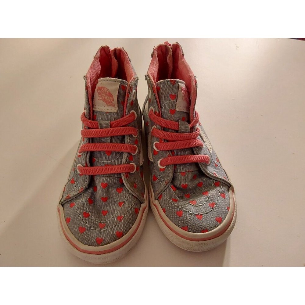 Vans Off the Wall Girls Pink Hearts High Top Shoes Youth Size 7.5